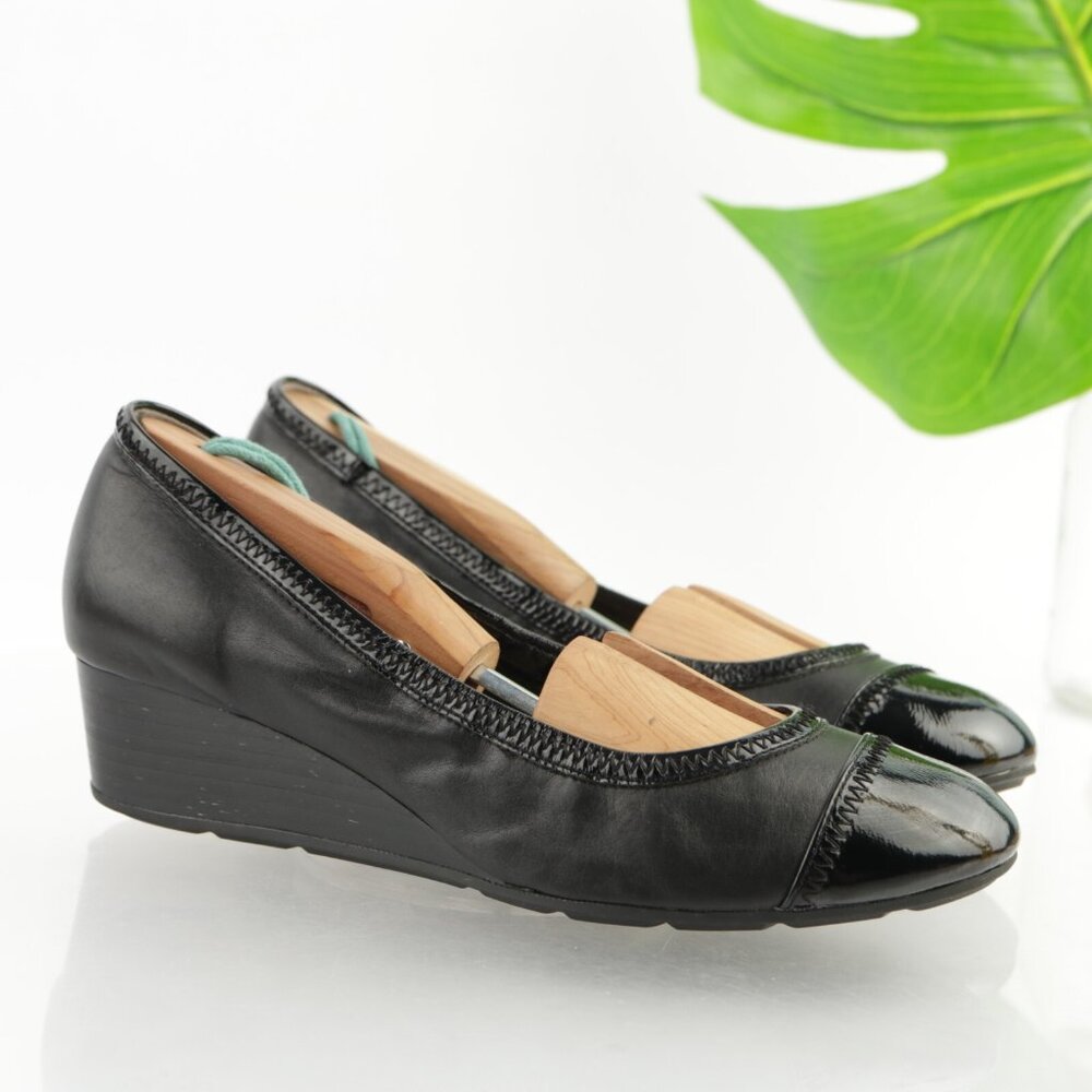 Cole Haan Womens Milly Pumps Size 7 Black Leather Low Wedge Comfy Shoes Cap Toe